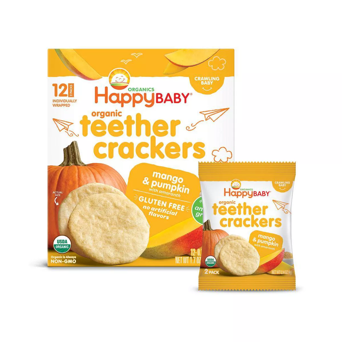 HappyBaby Mango & Pumpkin Organic Teether Crackers - 12ct/0.14oz Each