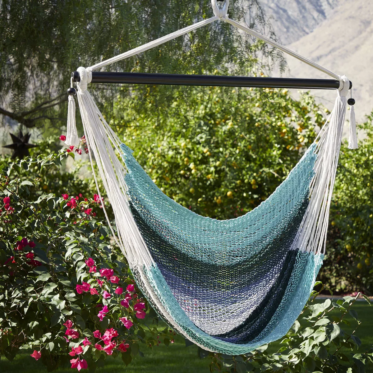 Macrame Striped Hammock Chair with Spreader Bar - Green/Blue/White - Opalhouse™