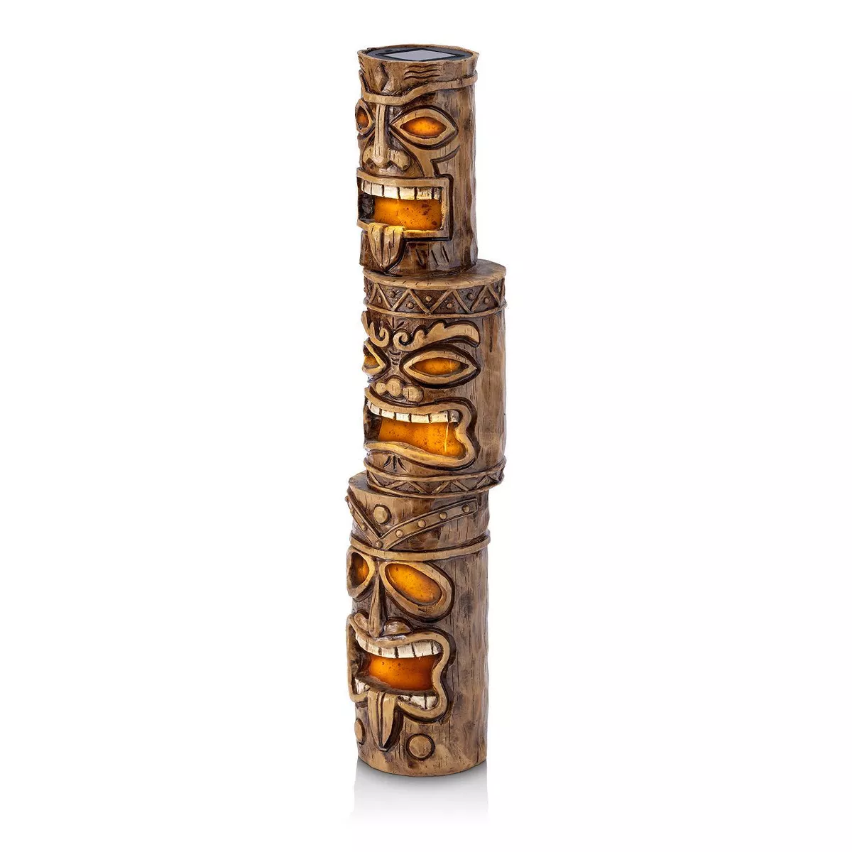 Alpine 19" Triple Tiki Solar Concrete Garden Decor Brown