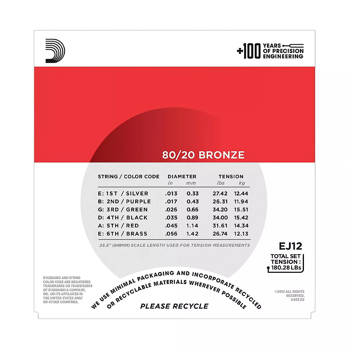 D'Addario EJ12 80/20 Bronze Medium Acoustic Guitar Strings