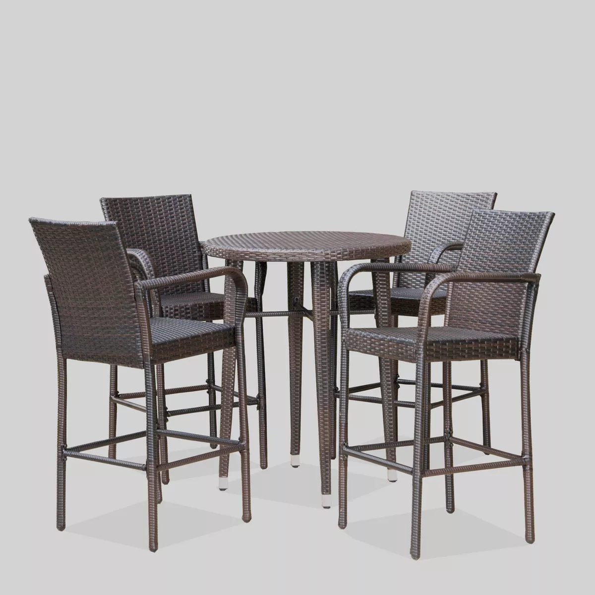 Patina 5pc Wicker Round Patio Bar Set - Brown - Christopher Knight Home