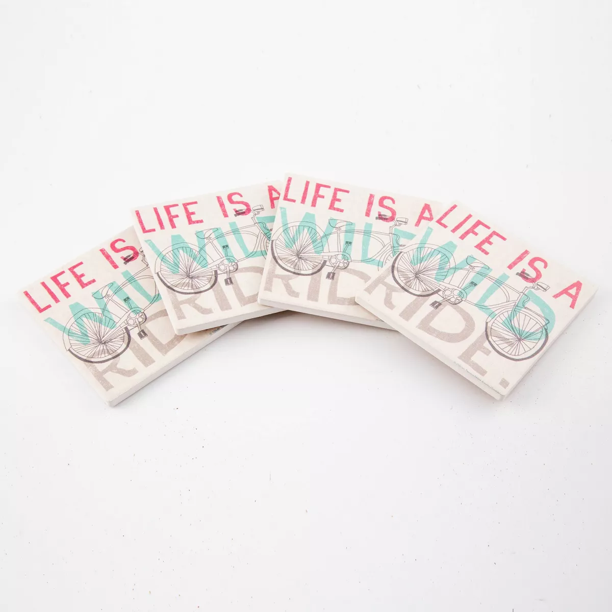4pk Ceramic Wild Ride Bicycle Print Coasters - Thirstystone
