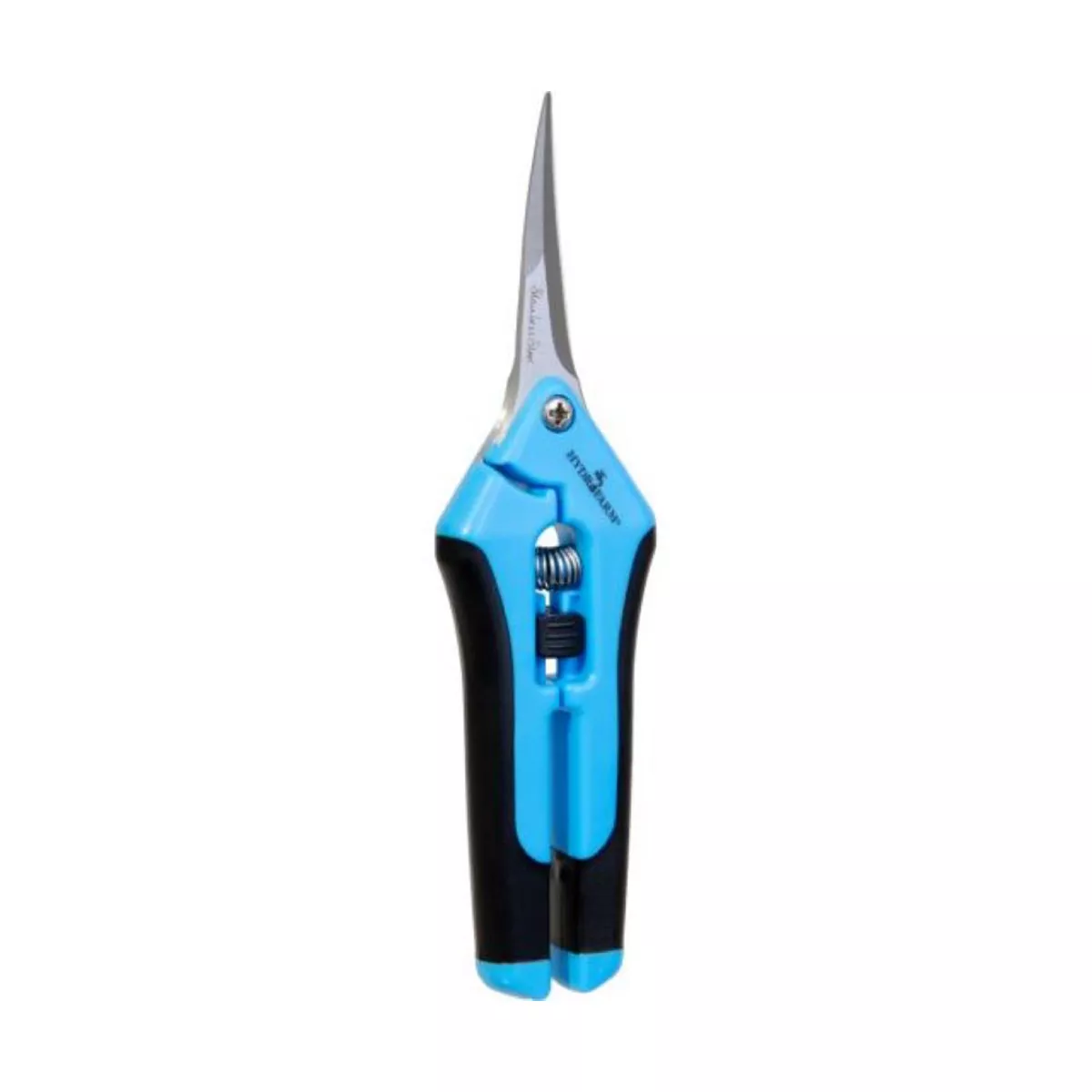 Hydrofarm HGPP400C Stainless Steel Precision Curved Blade Gardening Scissor Pruner with Holster and Safety Lock for Plants and Flower Trimming, Blue