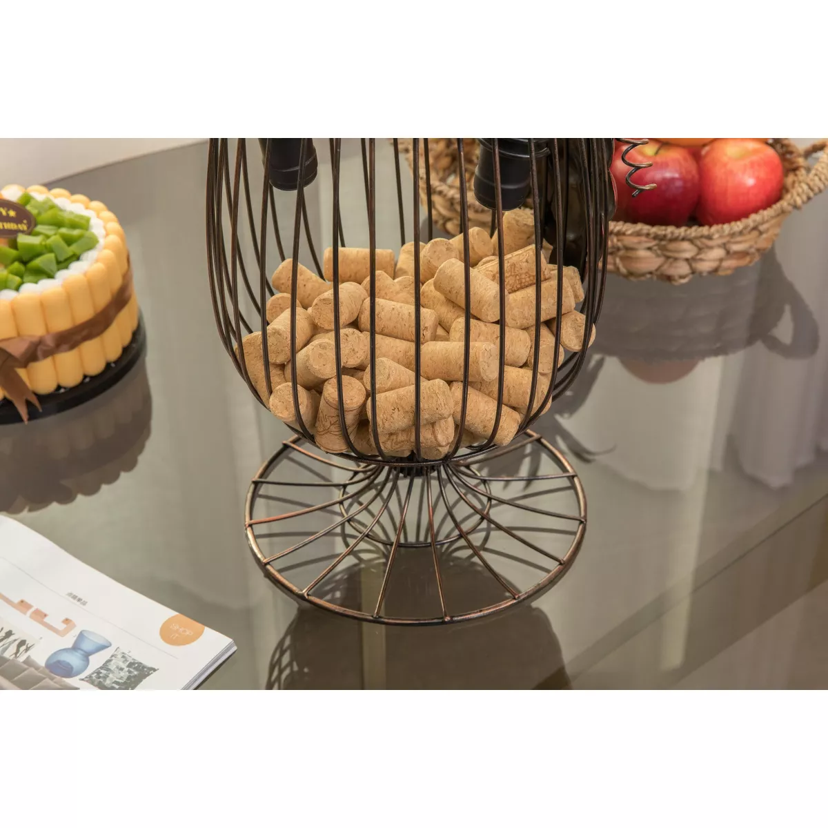 Vintiquewise Vintage Decorative Metal Wire Goblet Shaped Freestanding Wine Bottle and Cork Holder