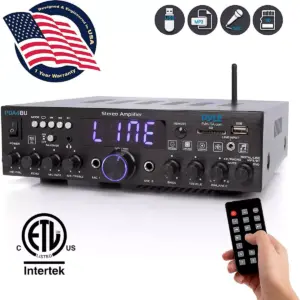 Pyle PDA4BU Bluetooth Multi Channel Home Theater Preamplifier Stereo Sound System w/ USB, AUX, 2 Microphone Inputs, and FM Radio Tuner (2 Pack)
