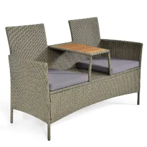 Costway 2-Person Patio Rattan Conversation Furniture Set Loveseat Coffee Table