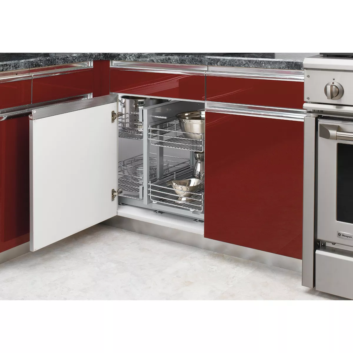 Rev-A-Shelf 5PSP-15-CR 15 Inch Chrome Blind Corner 4 Shelf Slide Out Kitchen Cabinet Organizer, Silver