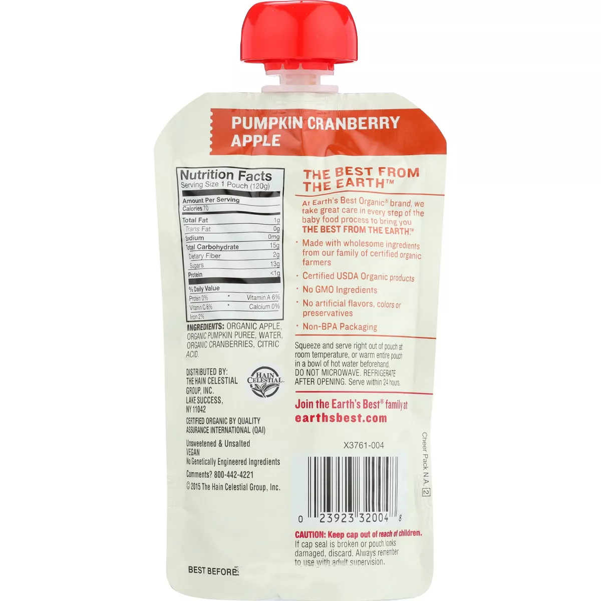 Earth's Best Organic Pumpkin Cranberry Apple Baby Food Pouch - 4.2oz