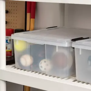 IRIS USA 110400 30.6 Quart Clear Plastic Weathertight Plastic Stacking Storage Container Box with Four Heavy-Duty Buckles for Office, Single Tote