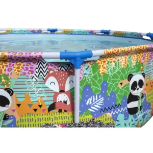 Bestway Steel Pro Easy Setup Panda Rainbow Jungle Print 9 Foot DuraPlus Reinforced Puncture Resistant PVC Liner Round Above Ground Pool