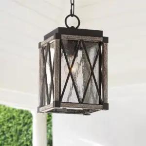 Possini Euro Design Rustic Outdoor Ceiling Light Hanging Bronze Wood 14 1/2