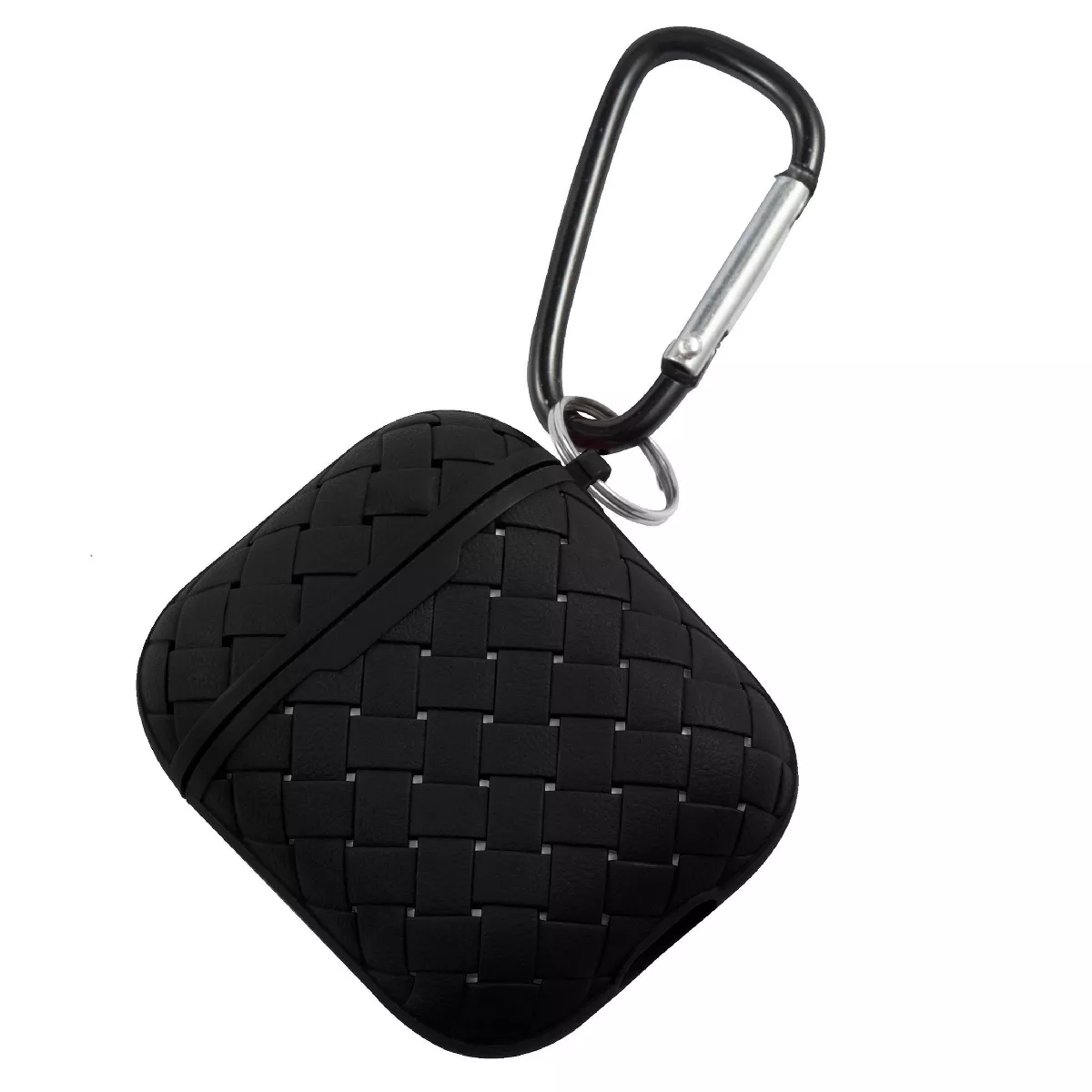 Insten Weave Shape Case For AirPods 1 & 2, Soft TPU Skin Cover with Carabiner, Black