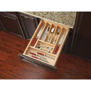 Rev-A-Shelf 4WCT-1SH Short Trim-to-Fit Wooden Cutlery 7 Compartment Tray Insert Utensil Organizer for Kitchen Cabinet Drawers, Natural Maple
