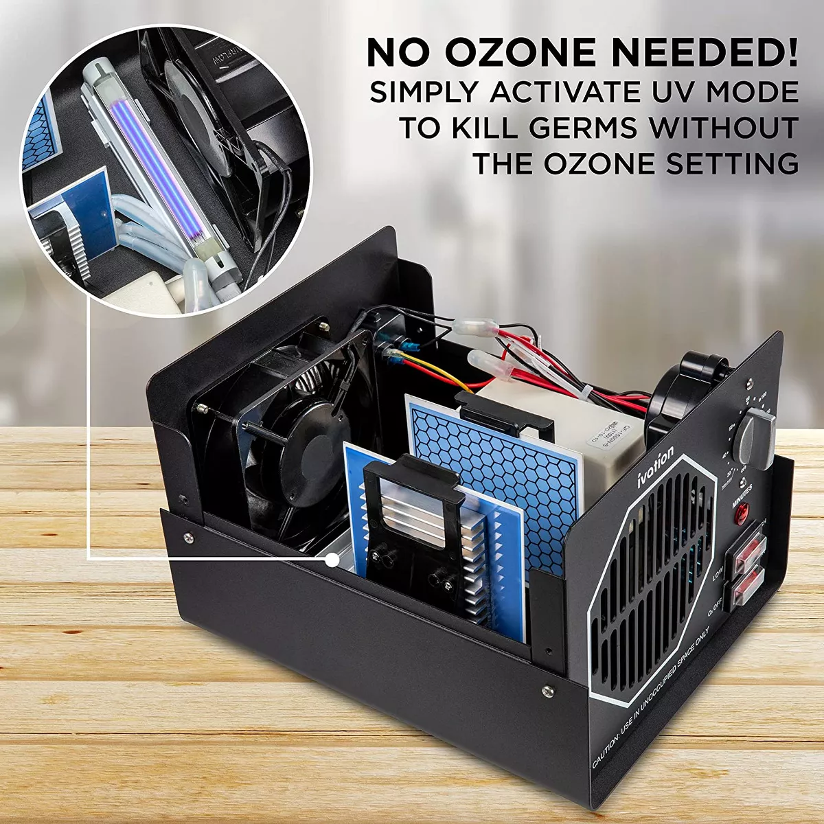 Ivation 30,000mg Industrial Ozone Generator Machine for Up to 10,000 Sq/Ft with UV Light, Built-In Timer, Hold Function, Adjustable Ozone, 2 Long-Lasting High Capacity Ceramic Plates & Washable Filter