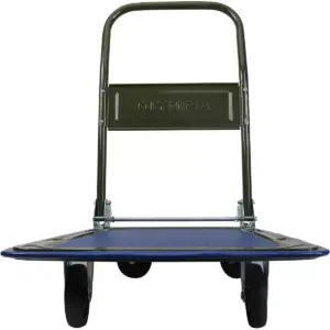 Olympia Tools 85-180 300-Lbs Capacity Heavy Duty Folding Steel Frame Utility Flatbed Rolling Cart Platform Dolly w/ No Slip Deck & Swivel Wheels, Blue