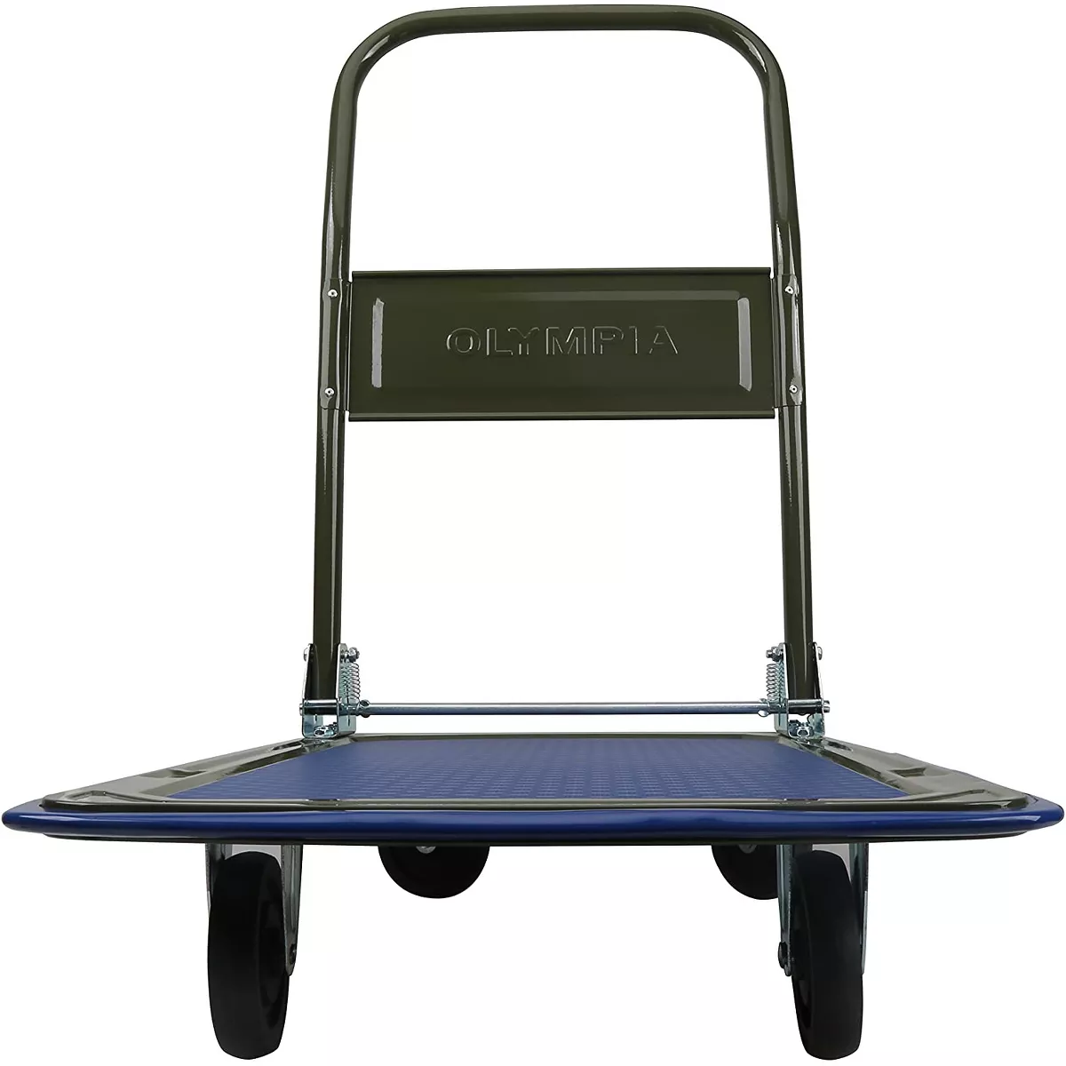 Olympia Tools 85-180 300-Lbs Capacity Heavy Duty Folding Steel Frame Utility Flatbed Rolling Cart Platform Dolly w/ No Slip Deck & Swivel Wheels, Blue
