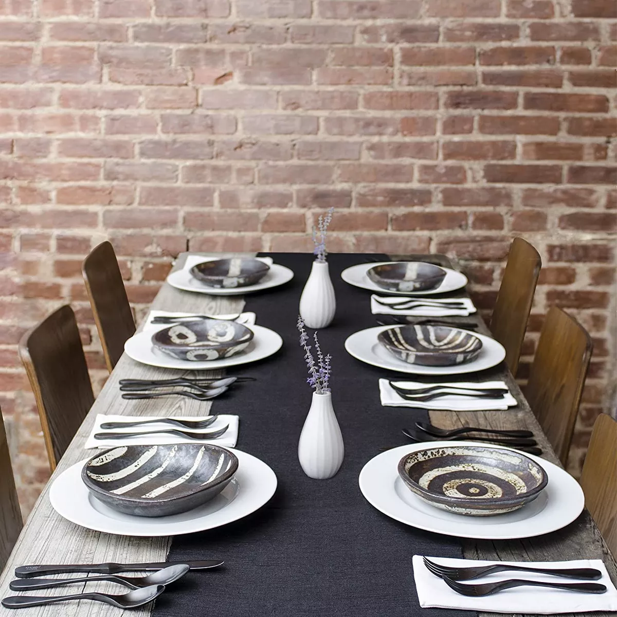 Knork Rustproof Titanium Coated Steel 5 Piece Modern Industrial Flatware Silverware Cutlery Dining Set with 2 Spoons, 2 Forks, and Knife, Black