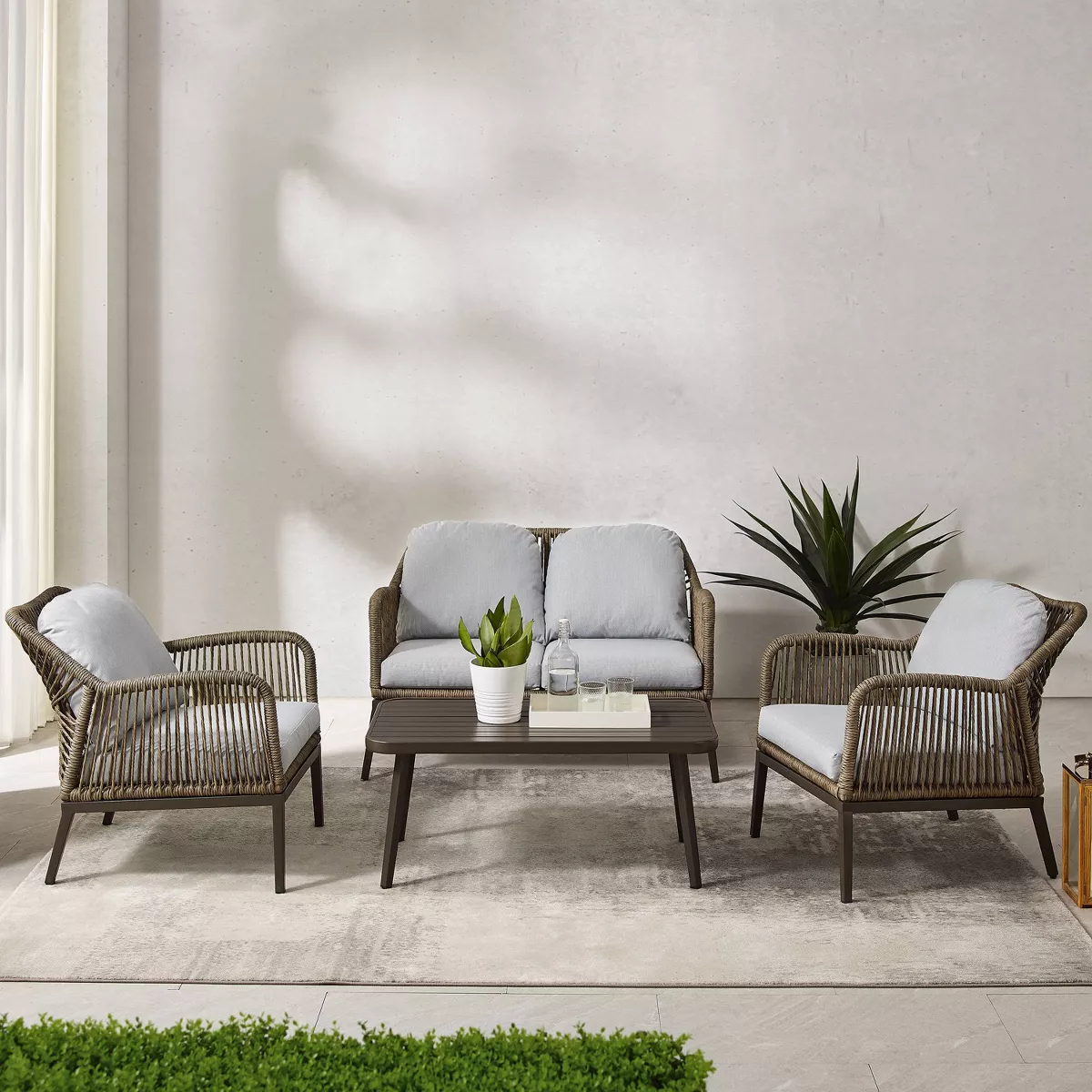 Haven 4pc Outdoor Wicker Conversation Set - Light Gray - Crosley