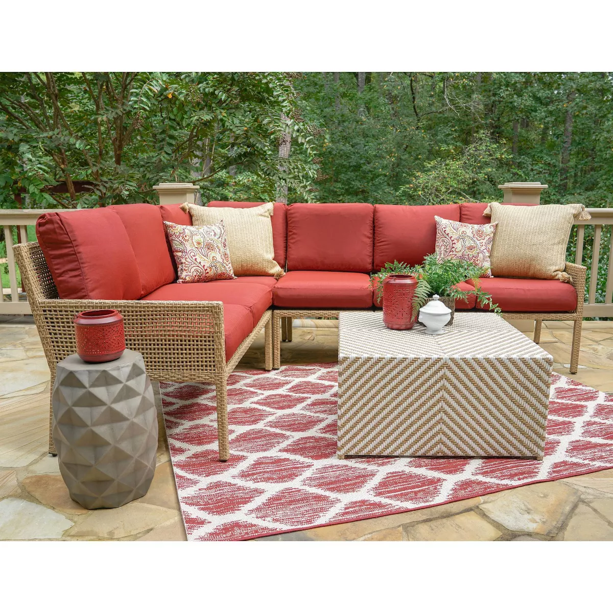 Riviera 5pc Wicker Patio Sectional - Red - Leisure Made