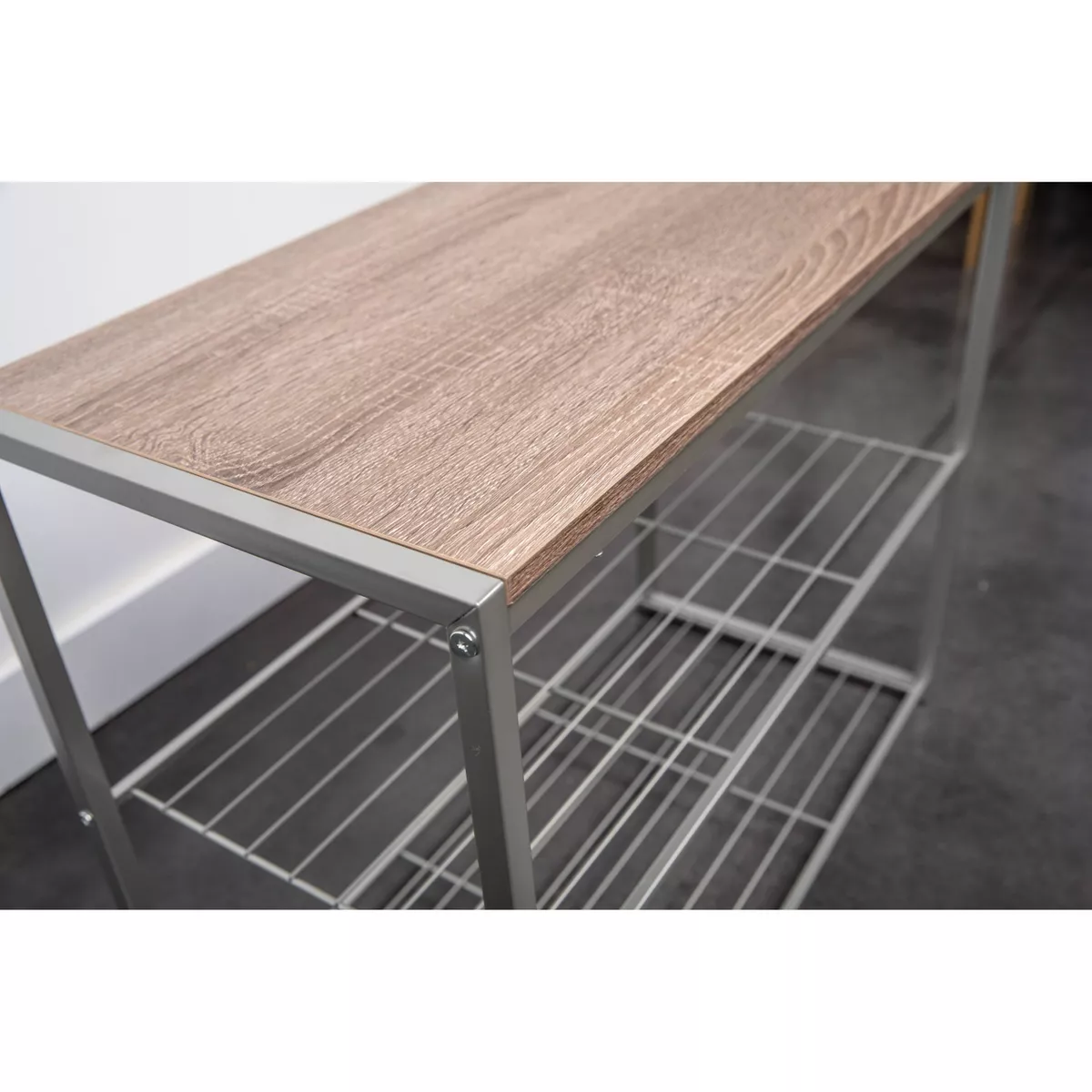 3 Tier Shoe Rack with Rustic Oak Finish Top Gray Metal - Threshold™