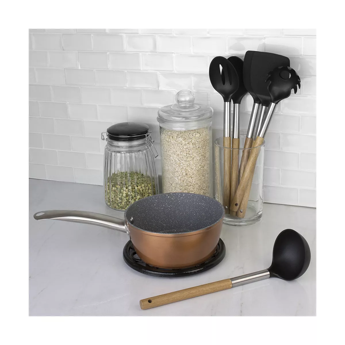 Home Basics Winchester Collection Scratch-Resistant Rubber Pasta Server, Natural