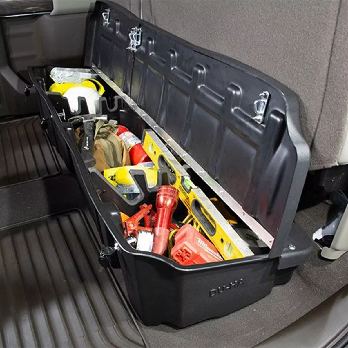 DU-HA 10410 Secure Under Seat Interior Heavy Duty Polyethylene Storage Organizer Compartment for Guns, Tools, and Valuables with Lockable Lid, Black
