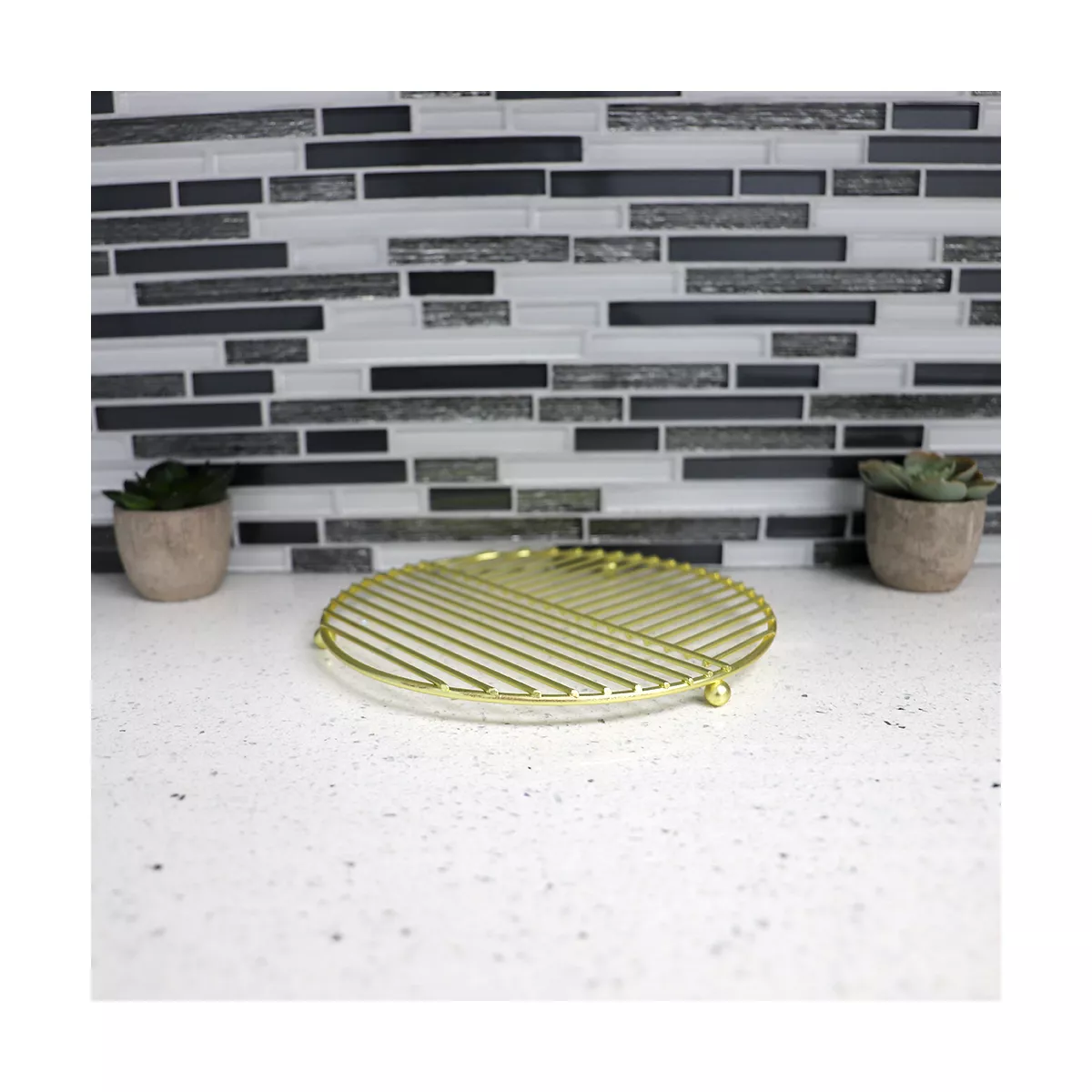 Home Basics Halo Round Steel Trivet, Gold