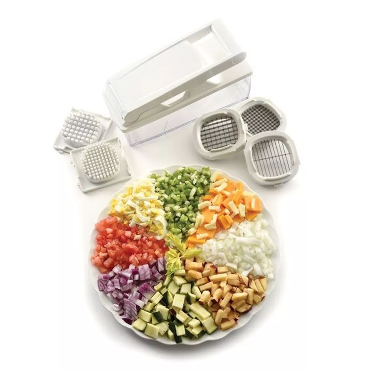 Norpro 838 Compact Big Mouth Food Chopper Slicer Kitchen Gadget with Interchangeable Grids, Cleaning Combs, and Storage Lid, 6 Cup/48 Ounce Capacity