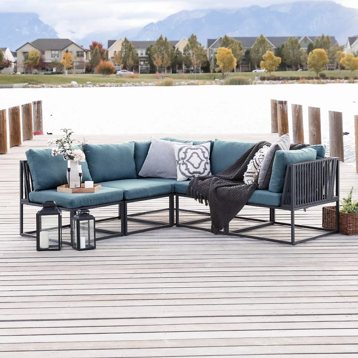 5pc Outdoor Cord Modular Sectional - Blue - Saracina Home