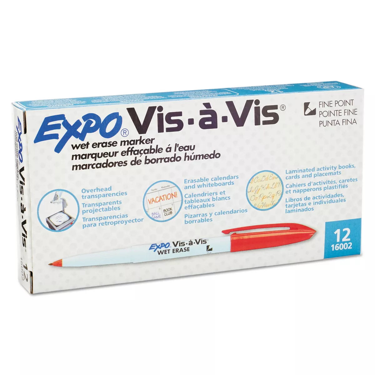 EXPO Vis-à-Vis Wet-Erase Marker Fine Point Red Dozen 16002
