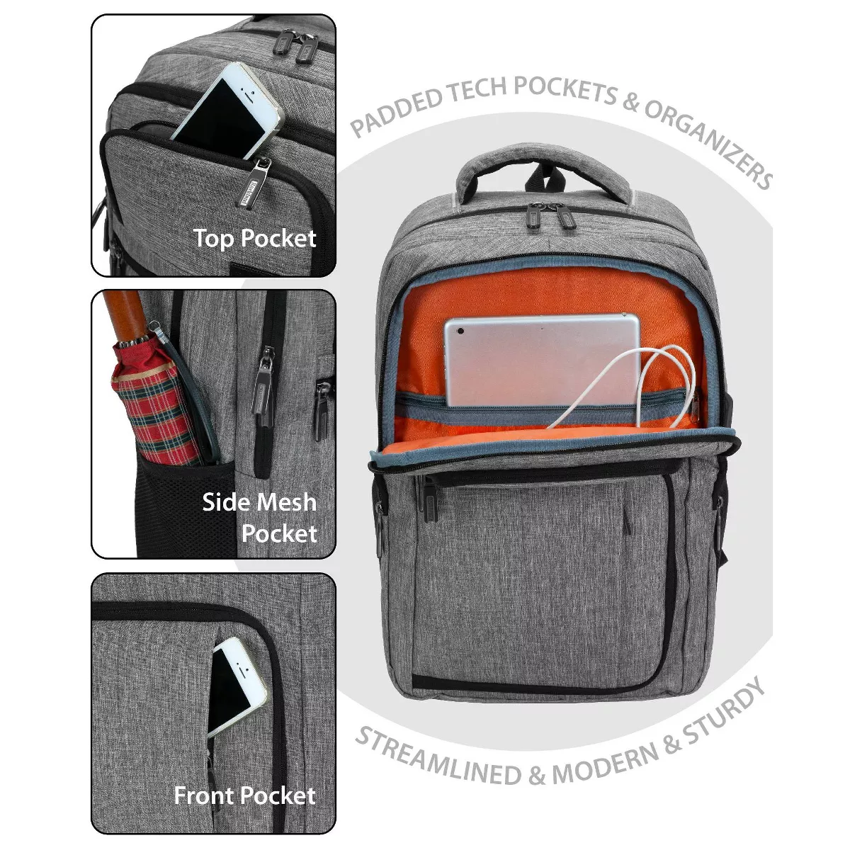 Rockland 18.5'' Slim Pro USB Laptop Backpack - Gray