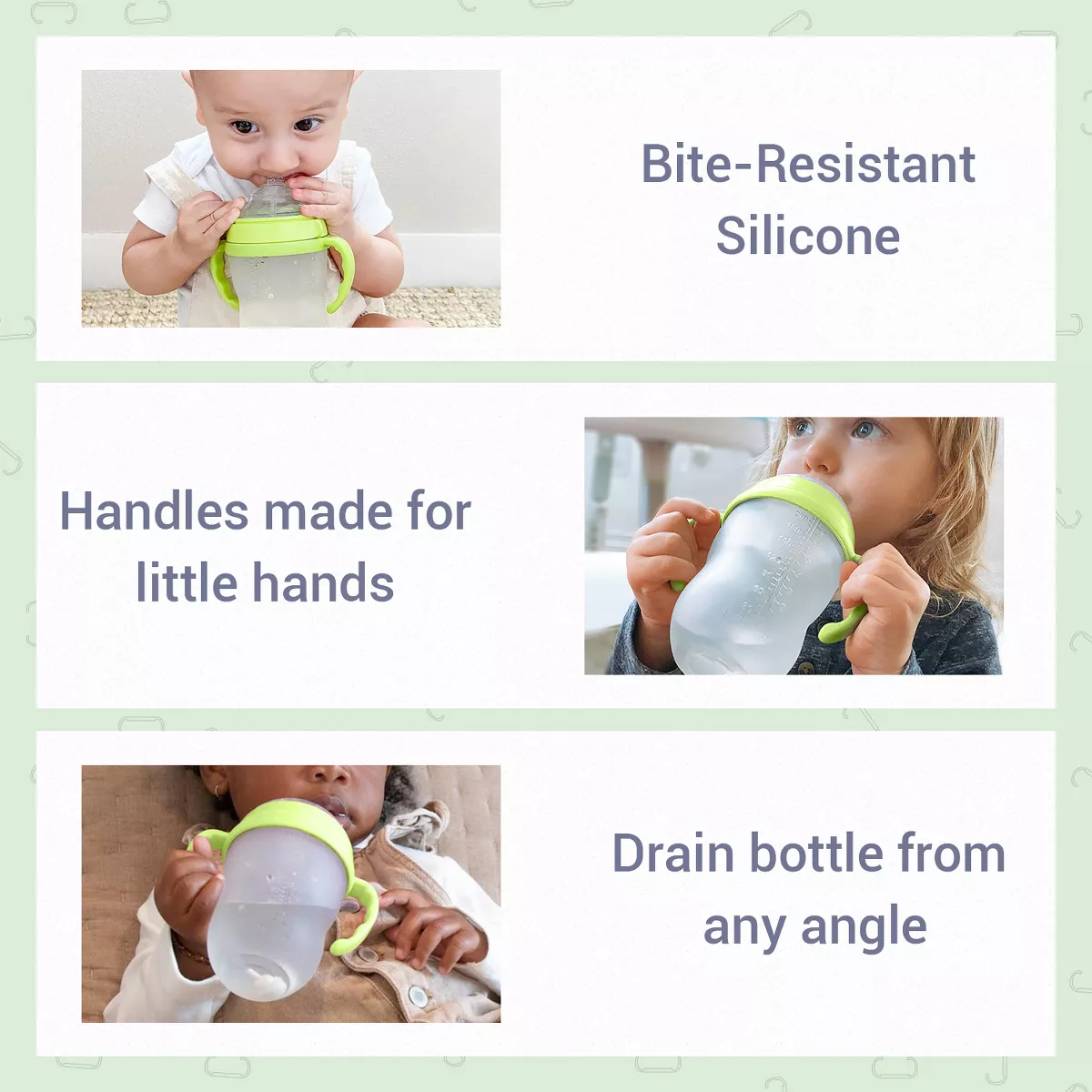 ANPEI Transitional Nipple Kit for Comotomo Bottles, Soft Sippy 6m+, Green