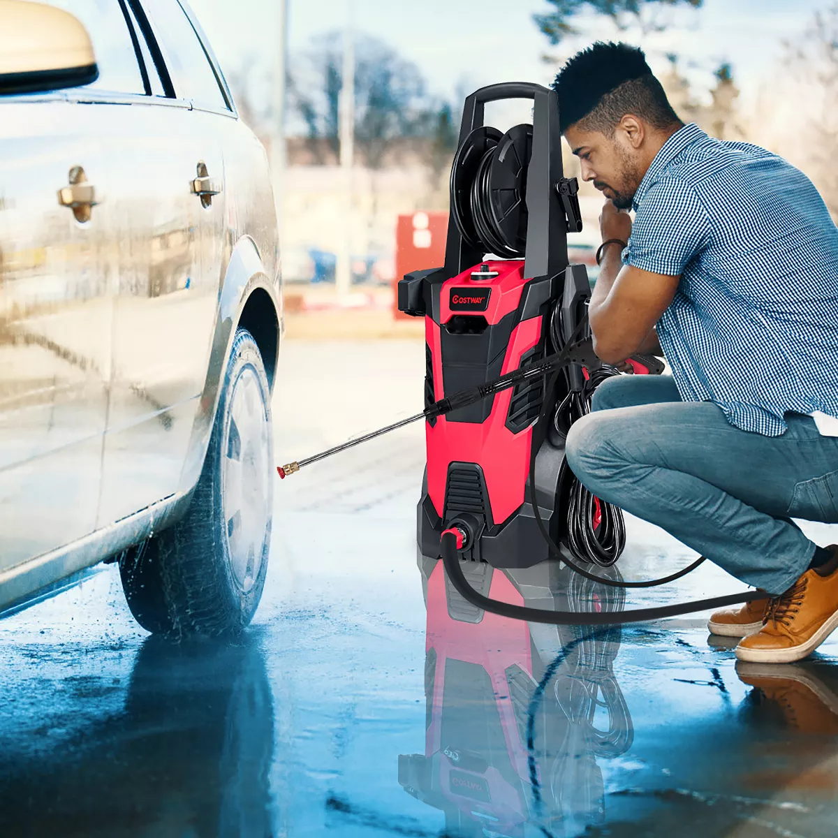 Costway 3500 PSI 2.1GPM Electric Pressure Washer High Power Water Cleaner W/ 5 Nozzles