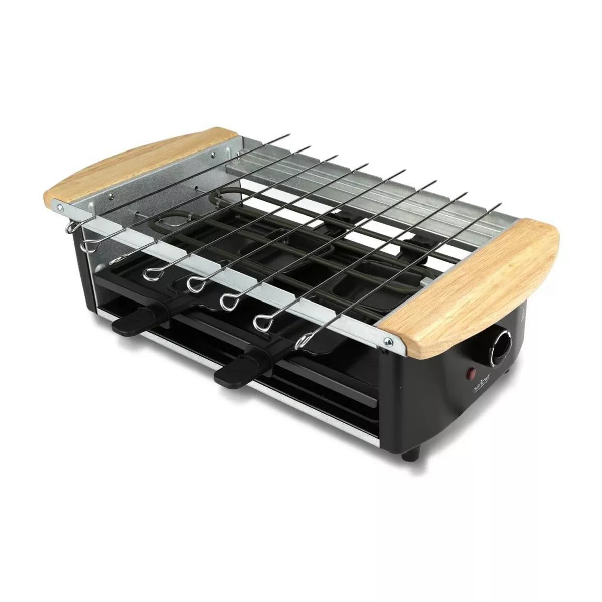 NutriChef Raclette 1200W 2 Tier Electric Swiss Style Party Cooktop Stone Plate and Metal Grill Countertop for Home or Profession Kitchens, Black