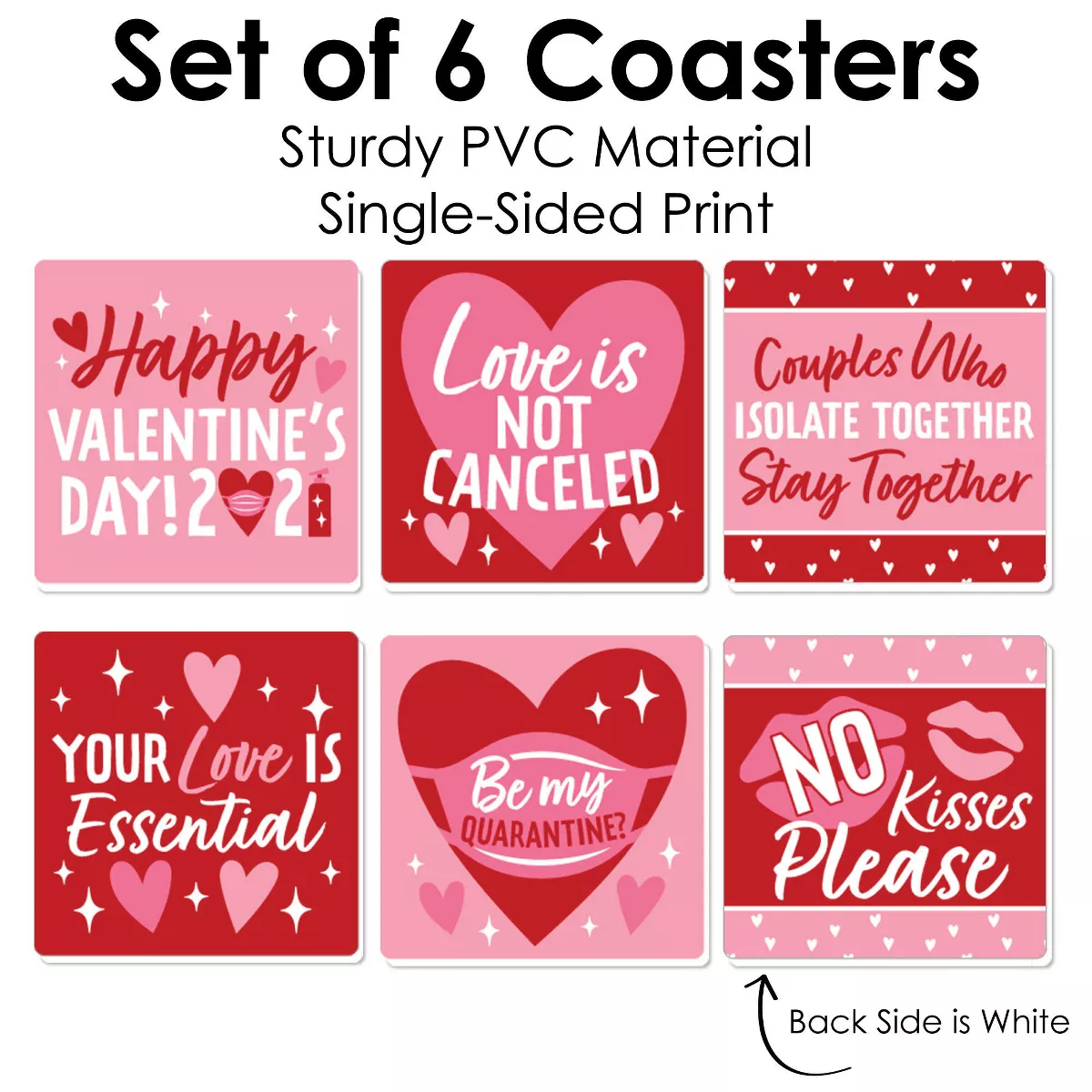 Big Dot of Happiness Quarantine Valentine - Funny 2021 Valentine's Day Party Decorations - Drink Coasters - Set of 6
