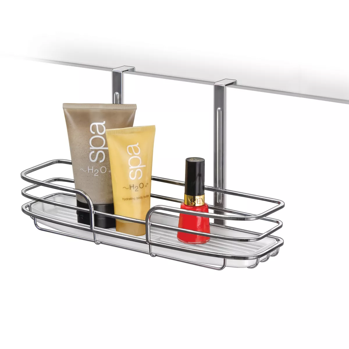 Lynk Over Cabinet Door Organizer - Single Shelf - with Molded Tray - Chrome