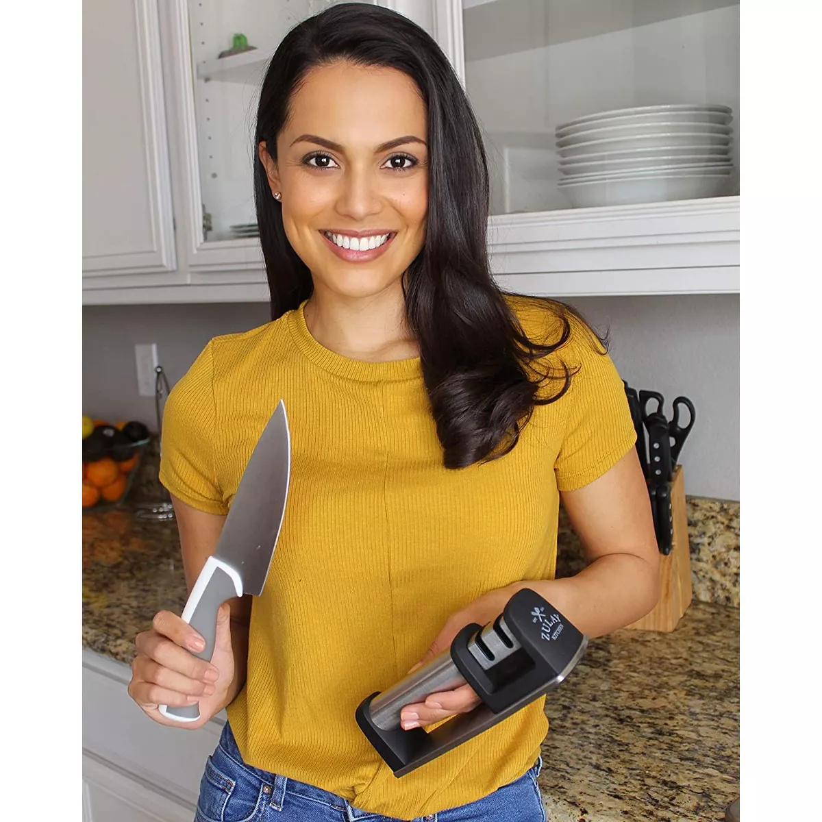 Zulay Kitchen Knife Sharpener with Glove - 2 Stage