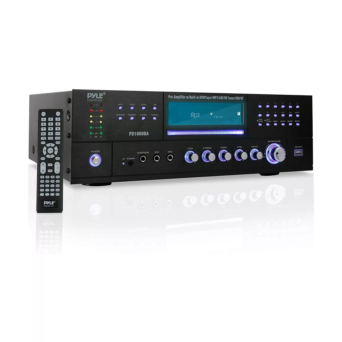 Pyle 2 x PD1000BA Bluetooth 4 Channel Home Audio Receiver Pre Amplifier Stereo Sound System with CD/DVD Player, USB, AUX, and 2 Mic Inputs (2 Pack)