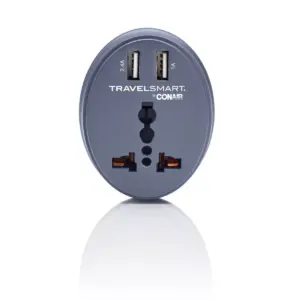 Travel Smart by Conair EU Adapter Plug with Outlet and 2 USB Ports