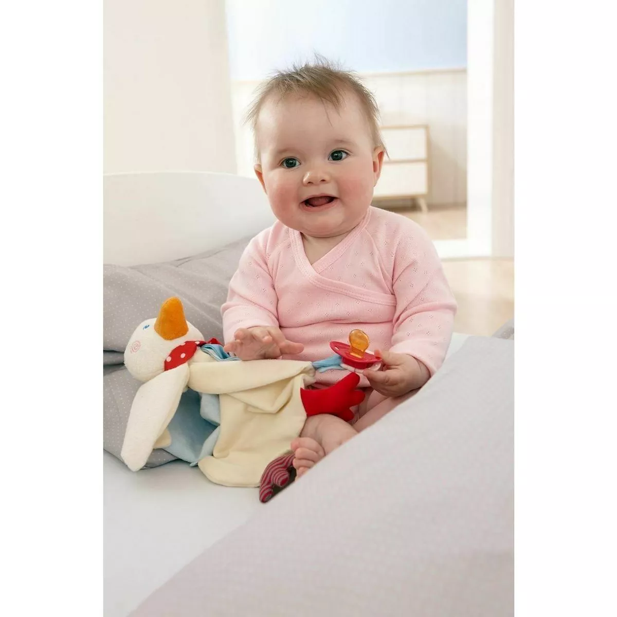 HABA Gallivanting Goose/Chick Cuddly - Soft Machine Washable Lovey with Pacifier Clip