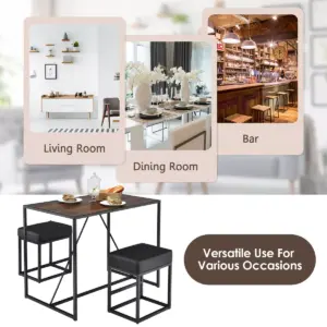 Costway 3pcs Dining Set Metal Frame Kitchen Table and 2 Stools Home Breakfast