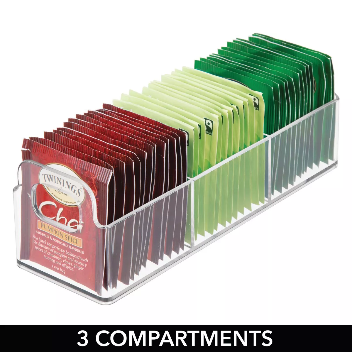 mDesign Plastic Kitchen Tea Bag Organizer Storage Caddy Holder, 4 Pack - Clear