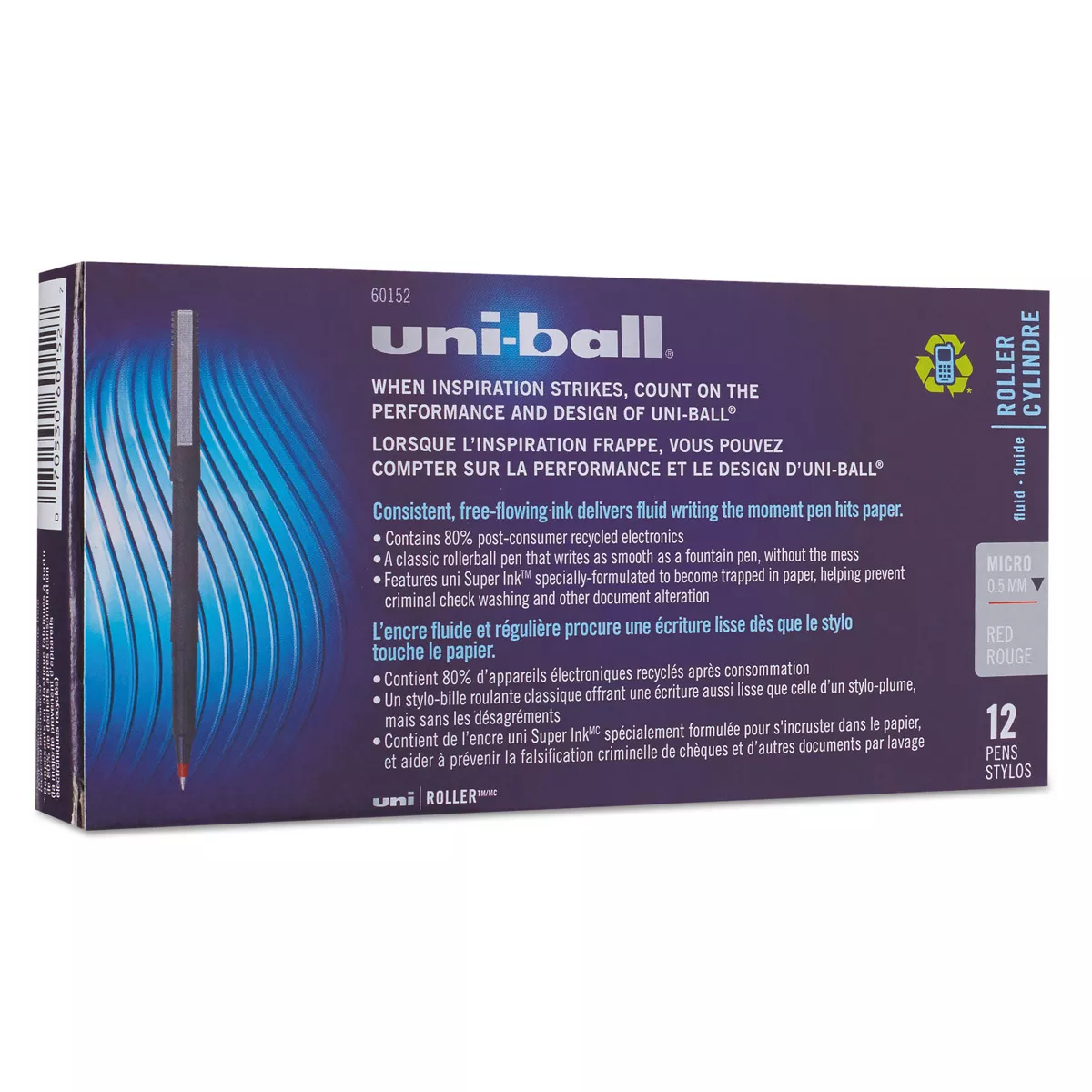uni-ball Roller Ball Stick Dye-Based Pen Red Ink Micro Dozen 60152