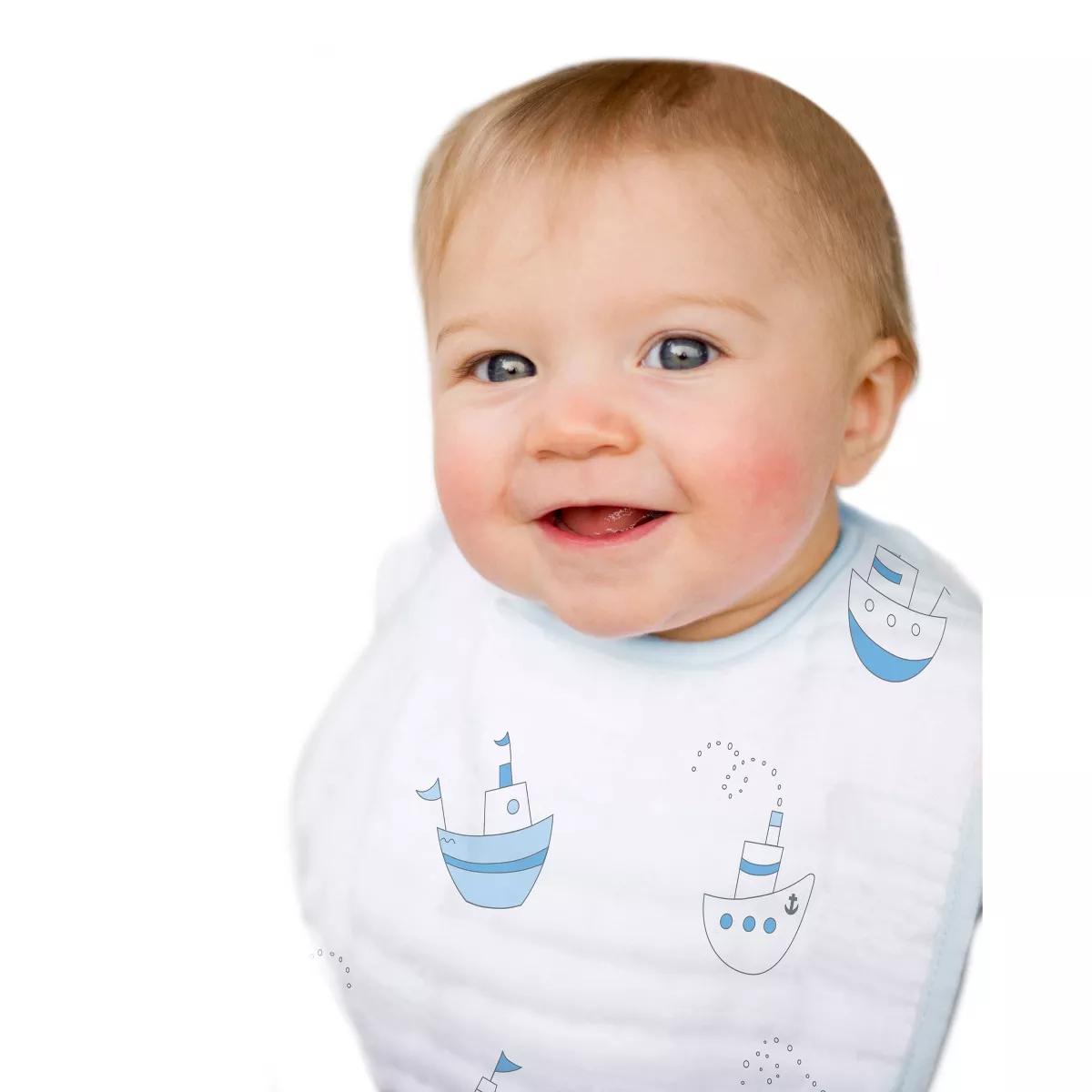 SwaddleDesigns Cotton Muslin Baby Bib Set - Ships Ahoy! - 3pk - Pastel Blue