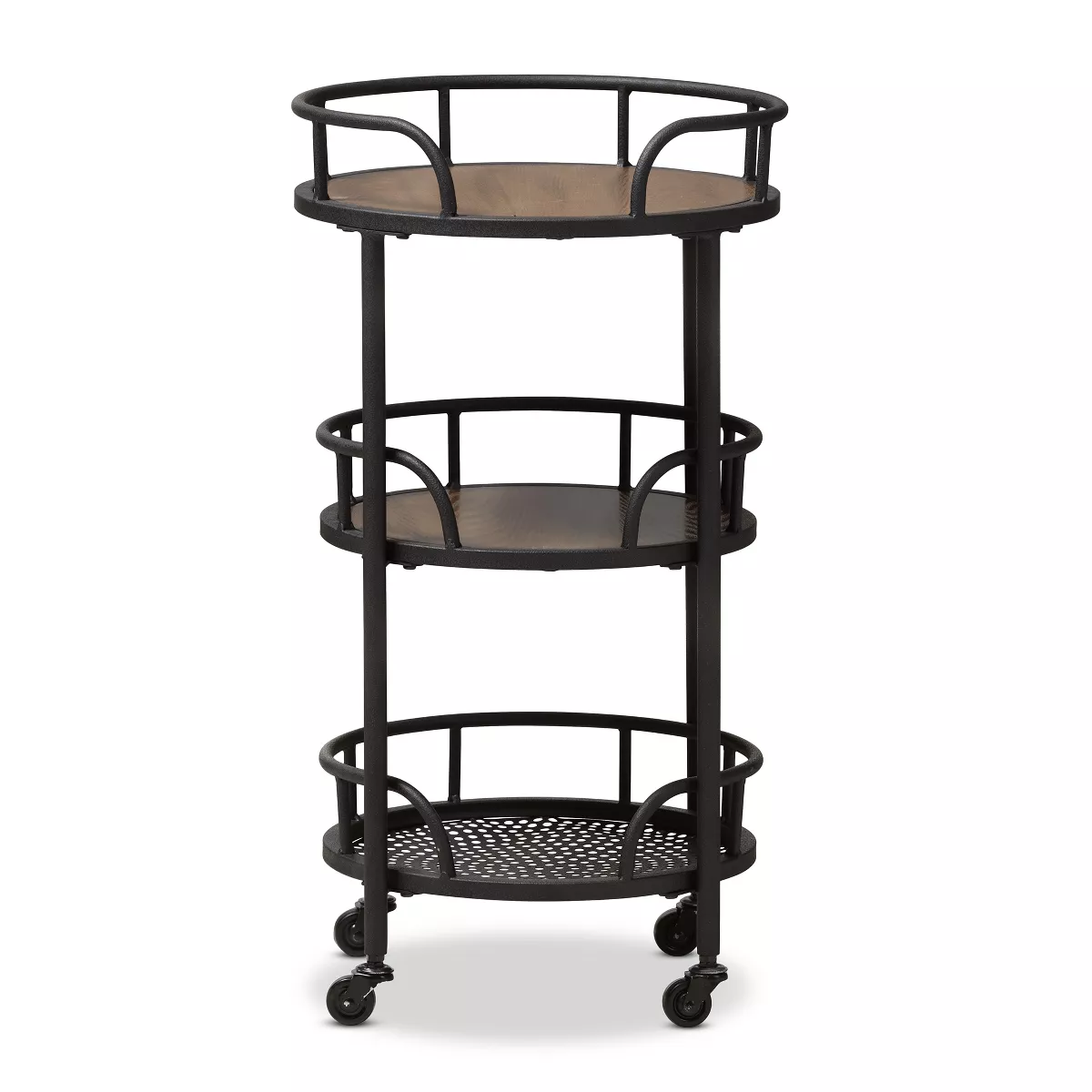 Bristol Rustic Industrial Style Metal and Wood Mobile Serving Cart - Brown - Baxton Studio
