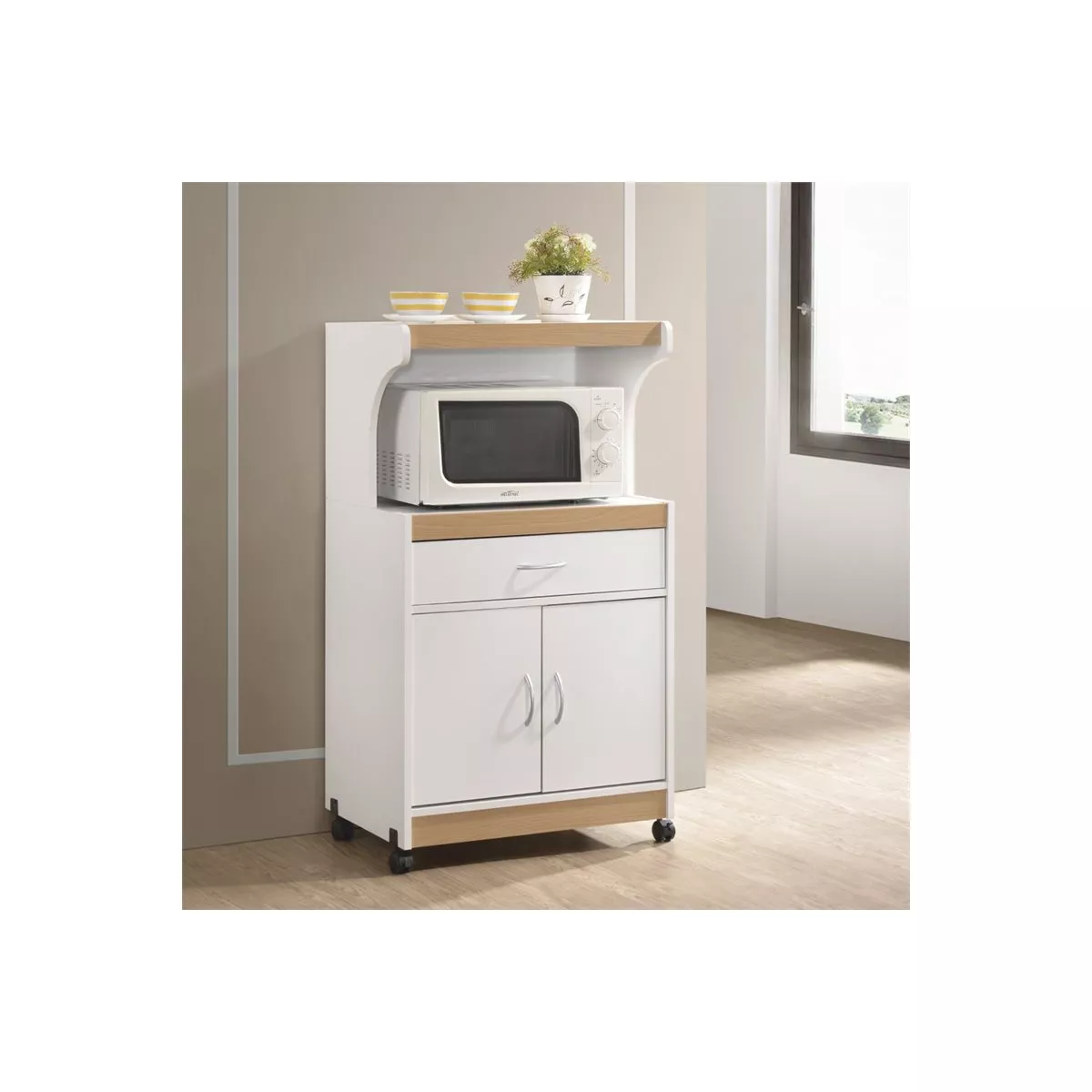 Microwave Kitchen Cart in White - Hodedah