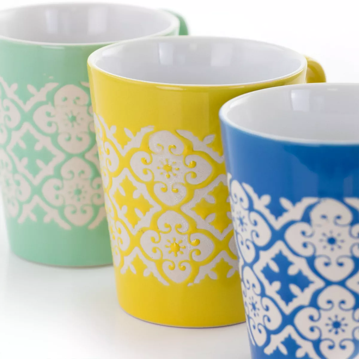 Gibson Home Windcrest 3 Piece 12.5 Ounce Cone Shaped Stoneware Cup Set in Assorted Colors
