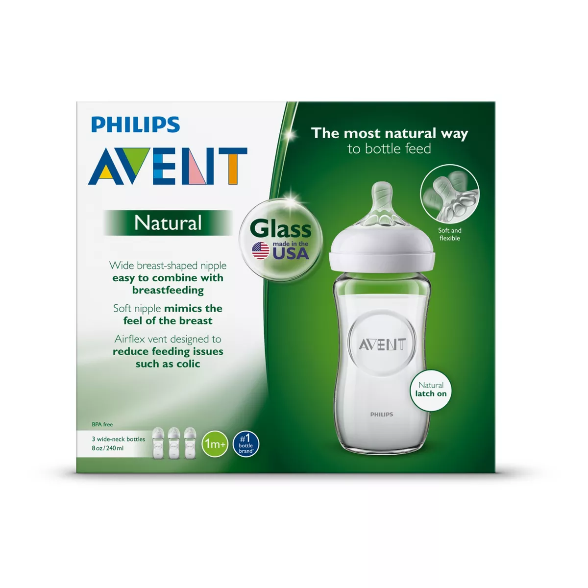 Philips Avent Natural Glass Baby Bottle - 8oz - 3pk