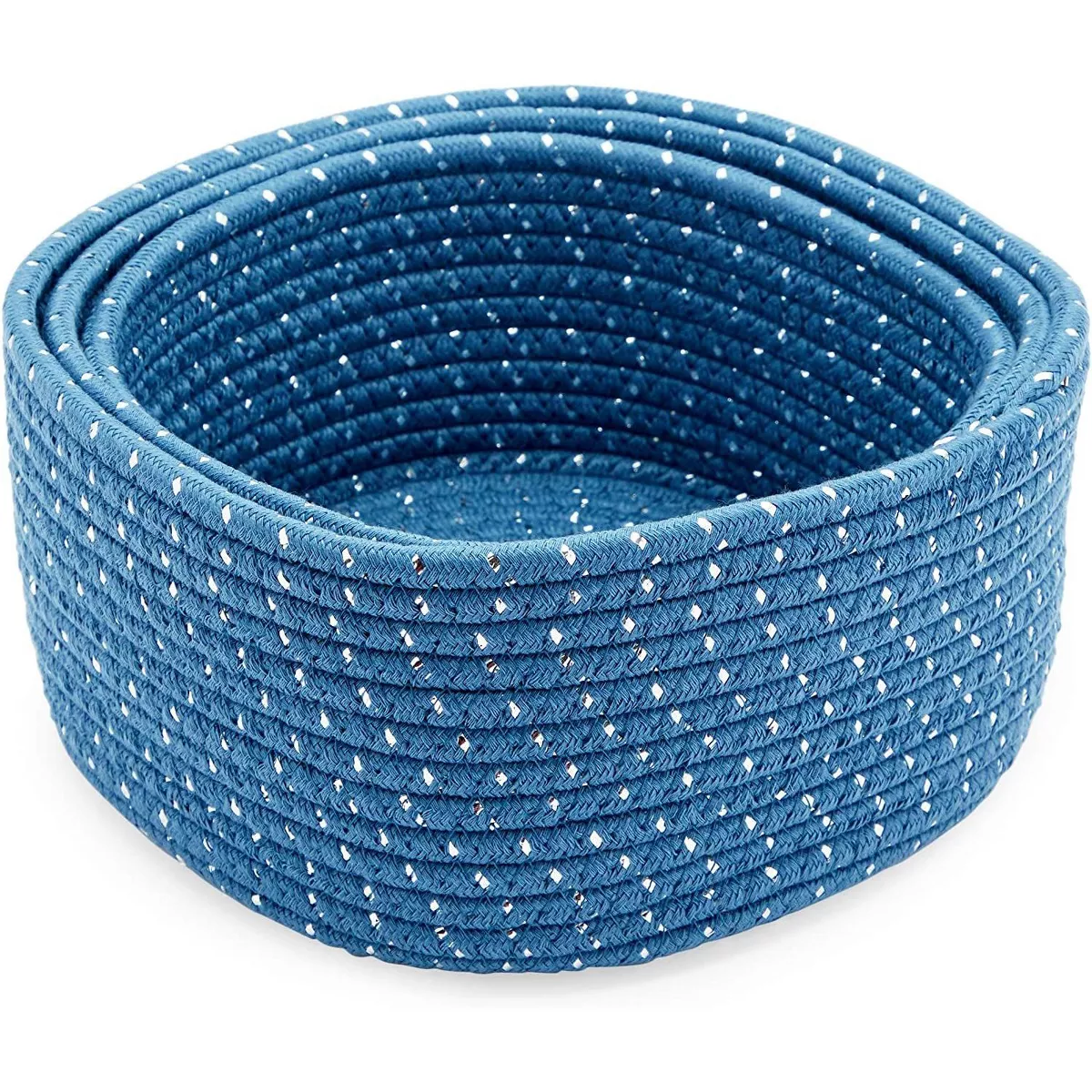 Farmlyn Creek 3-Pack Round Cotton Woven Baskets for Storage, Blue Home Organizers (3 Sizes)