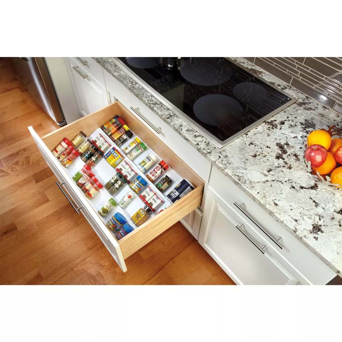 Rev-A-Shelf ST50-21W-52 Trimmable Universal Polymer Kitchen Spice Cabinet Drawer Organizer Insert Tray with Tiered Configuration, White